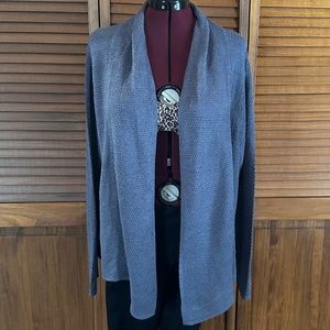 Pure Jill Gray Linen Blend Open Weave Knit Lightweight Open Front Cardigan XL